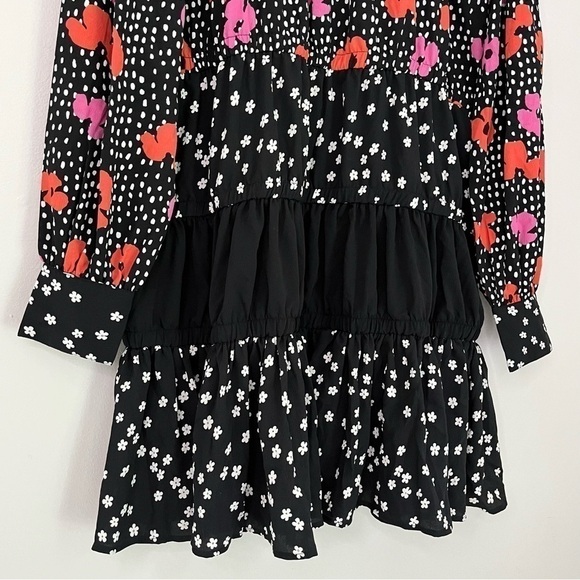 NEW ASOS Floral Polka Dot Tiered Smock Mini Dress Black Orange Pink Size 4‎ - Picture 10 of 15